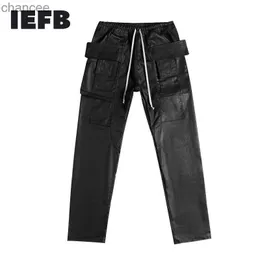 IEFB Men's 2023 High Quality New Black Waxing Coated Denim Elastic Locomotive S-XL Pants Casual Straight Trousers Ins Trend Cool HKD230829