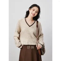 Women's Sweaters SHUCHAN Sweater Women V-Neck LOOSE Wool Polyester Acrylic Pullover Womens Knitwear Blusa Inverno Feminina