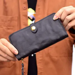 Wallets AETOO Wallet Men Commuter Long Thin Brand Light Luxury Soft Real Pickup Bag Three Fold