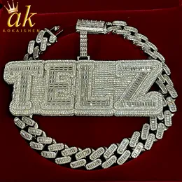 Pendant Necklaces Aokaishen Custom Big Baguette Zircon Letter Name Men Necklace Chain Customized Heavy Hip Hop Rock Rapper Jewelry 230828