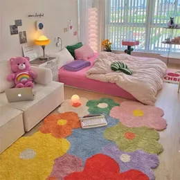 カーペットの装飾的な家大きなエリアカラフルなリビングルームの花の肥厚装飾敷物非スリップ洗濯可能な床マット230828