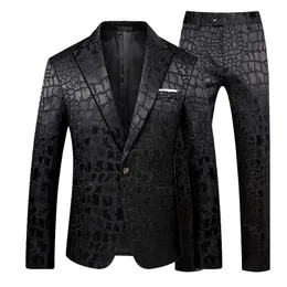 Men s Suits Blazers Classic Business 2pcs Snakeskin Stripes Male Jacquard Jacket and Pant Set Men Wedding Banquet Suit 230828
