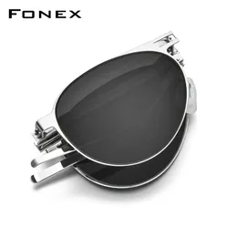 Sunglasses FONEX Polarized Sun Glasses Men Portable Folding Pilot for Man MaleUV400 Shades with Nylon Lens 025 230828