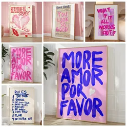 Paintings Maximalist More Amor Por Favor Colorful Eclectic Pink Love Quote Wall Art Canvas Painting Poster For Living Room Home Decor 230828