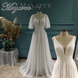 アーバンセクシードレスMryarce Trending Detachable Statement Sleeves Plunging Neck Open Back Lace Wedding Dress Bridal Gowns 230828