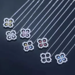 Colar de designer Harry W Top de luxo 925 prata esterlina flor de quatro folhas para moda feminina requintado pingente de diamante completo e acessórios de corrente de colar jóias A