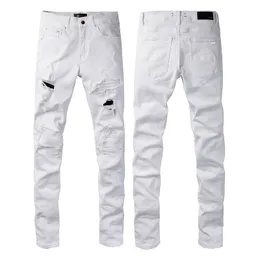 Lila jeans designer mens jeans high street amerika för män broderi överdimensionerad rippad lapp hål denim 2023 ny mode streetwear mager smal