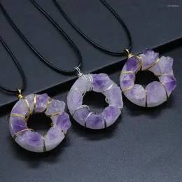 Pendant Necklaces Natural Agates Stone Necklace Big Hole Amethysts For Jewerly Party Gift 35mm Length 45cm