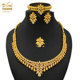 Charmarmband Aniid African Jewelry Set Big Necklace Dubai Etiopiska guldfärgsmycken örhänge armband för kvinnor brud choker grossist 230828