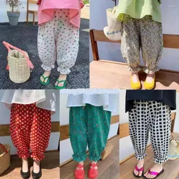 Trousers Baby Girls Anti-mosquito Pant Kids High Waist Pants Floral Printed 2023 Summer Children's Beach Clothes Casual