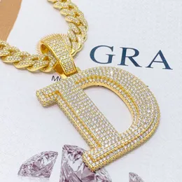 A-Z Custom Hip Hop Full Iced Out S925 Collar con colgante personalizado con letra inicial de diamante de moissanita de plata para hombres y mujeres con cadena de cuerda de acero de 3 mm y 24 pulgadas