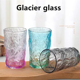 Grossist! 350 ml Glacier Glass Ins Design Simple Glass Water Bottle Dazzling Transparent Glass Tumblers Suit for Beverage Beer Juice Drink Cups LG08