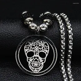 Pingente colares moda preto cristal de aço inoxidável colar feminino grânulo prata cor gótico crânio jóias cadenas mujer