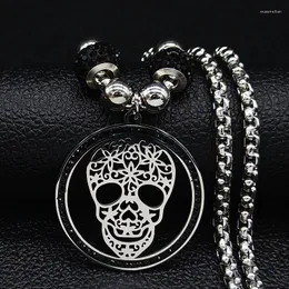 Anhänger Halsketten Mode Schwarz Kristall Edelstahl Halskette Frauen Perle Silber Farbe Gothic Schädel Schmuck Cadenas Mujer