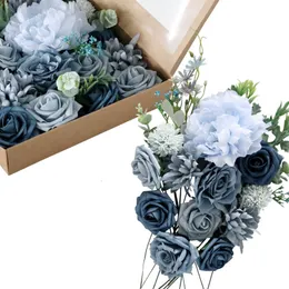 装飾的な花の花輪結婚式の人工花の花嫁DIYローズブーケシミュレーションレトロクリスマスDIYガーランドフラワーアレンジメントホーム装飾セット230828
