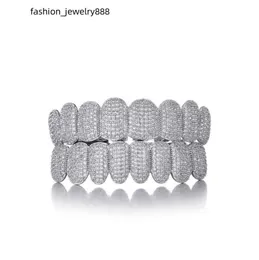 Denti Grillz Iced Out Hip Hop Zircone Argento Decorativo Bretelle Griglie per denti bling reali per uomo Donna