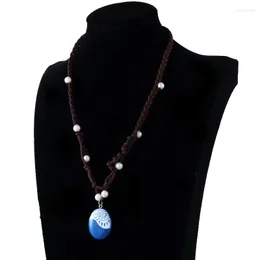 Подвесные ожерелья океанская веревка цепь синие камни кожаные замшевые колье для женщин для женщин -ювелирных изделий