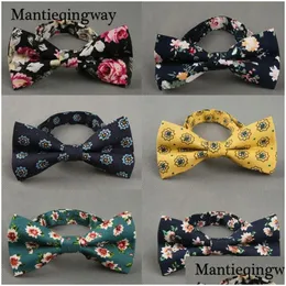 Taschentücher Mantieqingway Britischer Stil Vintage Blumendruck Fliege Bräutigam Gravata Slim Floral Skinny Bowtie Cravat Drop Del Dh6Oz