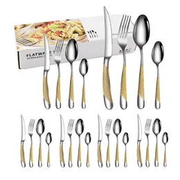 Dinnerware Sets 24pc Stainless steel tableware suit star color box packaging steak knife and fork dessert spoon coffee family pack 230828