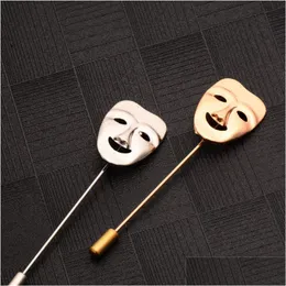 Pins Brooches Wholesale- Fashion Vintage Mens Clothes Jewelry 3D Happy Mask Gold Plated Suits Accessories Lapel Pin Drop Delivery Dhzms