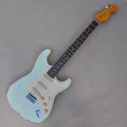 6 Strings Light Blue Relic Electric Guitar with Rosewood Fretboard SSS Pickups Customizable