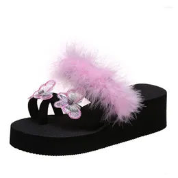 Pantoufles 2023 Été Femmes Mode Plate-forme compensée Papillon En Peluche Femmes Chaussures En Plein Air Décontracté Ensemble Toe Sandales Ouvertes