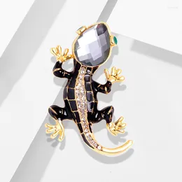 Brosches Lizard Brosch Pin Salamander Black Rhinestone Emamel Costume Jewelry