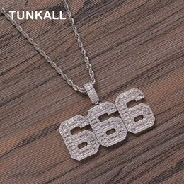 Pendant Necklaces TUNKALL Custom Numbers Bling Pendants Men s Mirco Pave Prong Setting Zircon Hip Hop Necklace Jewelry CP16 230828