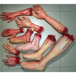 Decorative Objects Figurines Life Like Scary Arm Hand Cut Off Bloody Horror Fake Latex Life Size Arm Hand Scary Halloween Prop Haunted Party Supplies 230828