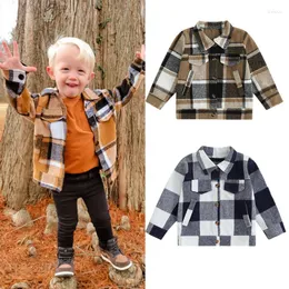 Jaquetas Focusnorm 4-8y outono inverno crianças meninos jaqueta outwear manga longa lapela botão para baixo xadrez impressão bolso camisas casacos