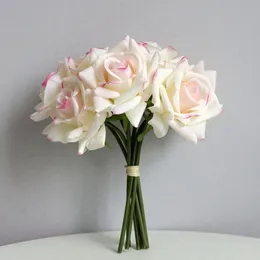 Decorative Flowers Wreaths Simulation 5 Head Curled Edges Rose Bouquet Real Touch Flowers Artificial Wedding Decorative Flowers Hand Holding Fake Bouquet 230828