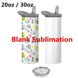 New Sublimation 20oz 30oz Tumblers Straight Cups Double Wall Stainless Steel Vacuum Insulated Travel Sippy Tumbler With Handles Two Lids for Portable Cover 829