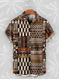 メンズカジュアルシャツ2023夏のレトロ半袖ビーチボヘミアンアフリカ族3Dプリントシャツ