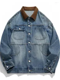 Men's Jackets Japanese Style Old Washed Denim Jacket Autumn And Winter Vintage Corduroy Stitching Design Sense Top