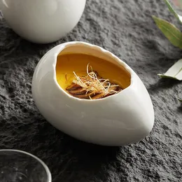 Dishes Plates Eggshell Steamed Egg Small Stew Bowl Ceramic Creative Dessert Tableware Afternoon Tea Plate 230828