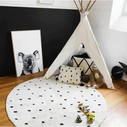 Carpets Dot Fluffy Carpet Living Room Round Hairy Nursery Play Mat For Children Soft Baby Rug Plush Bedroom Christmas Gifts Kids 230828