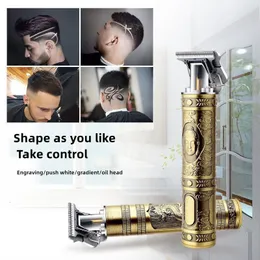 Electric Shavers T9 Men's Hair Clipper 0mm Razor Dragon Phoenix Buddha Head Awl Oil Carving USB Rechargeable 230828