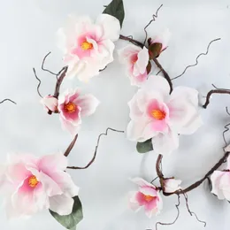 Kwiaty dekoracyjne 185 cm Symulacja gałęzi gałąź Big Magnolia Flower Rattan do domu Dekoracja ślubna