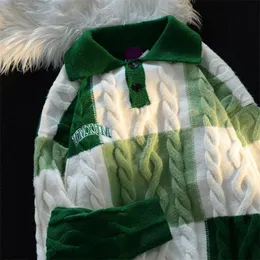 Maglioni da uomo HOUZHOU Maglione lavorato a maglia scozzese verde vintage da uomo Pullover a quadri Y2K Maglioni blu Uomo Inverno Harajuku Streetwear giapponese 230828