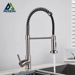 Kitchen Faucets Rozin Brushed Nickel Faucet Deck Mounted Mixer Tap 360 Degree Rotation Stream Sprayer Nozzle Sink Cold Taps 230829