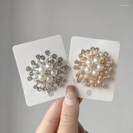 Broşlar kadın moda üst düzey alaşım inci kar tanesi broş 2 renkli retro çiçek rhinestone rozeti giyim dekorasyon toptan satış