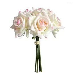 Dekorativa blommor 5head curl edge rose gäng fuktgivande riktig beröring bukett bröllop brud konstgjord hemfest evenemang dekor