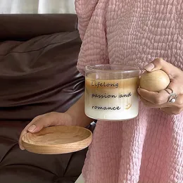 Tasses tasse en verre tasse à café Galsses avec soucoupe ménage résistant à la chaleur grande capacité boule manche en bois Latte 230829