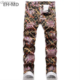 Luxury Embroidered Jeans Men Spliced Snowflake Printed Pants Speckled 3D Painted Graffiti Cotton Zipper Fit Elastic Letter2 HKD230829