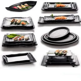 Platos Platos Melamina esmerilada negra Plato de barbacoa de sushi japonés Porcelana de imitación Olla de ternera Vajilla 230828