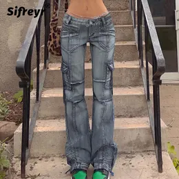 Jeans Sifreyr Vintage jean femmes mode taille basse poches Patchwork Cargo pantalon Streetwear pantalon droit années 90 fée Grunge pantalon