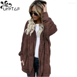 Women's Fur UHYTGF Faux Coat Women Mid-Length Two Sided Dressing Autumn Winter Jacket Cardigans For Woman Loose Outewear Ladies 2746