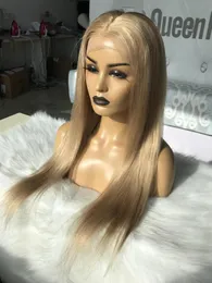 QueenKing Hair Front Lace Wig 150% Density Honey Blonde Ashy #12 Color Wigs European Remy Overnight