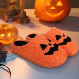 Лицо Хэллоуин Призрак тыквенные тапочки мужчины плоская мягкая плюшевая уютная крытая пушистая женщина -хаус обувь мода подарок горячий T230828 45E06