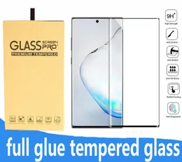 Fullt självhäftande limskärmskydd för Samsung Galaxy Note 8 Note9 S8 S9 S10 S20 S21 S22U S23 S23Plus härdat glas med paket